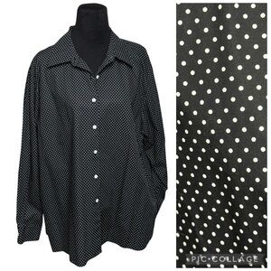 Foxcroft Size 20 Wrinkle Free Button Down Shirt Long Sleeve Black White PolkaDot